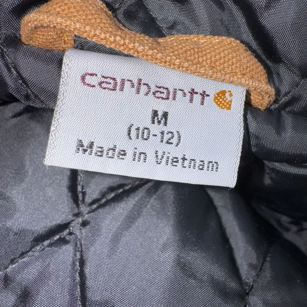 Carhartt Youth Medium 10–12 Brown Hooded Canvas Quilted Lined Jacket Coat EUC